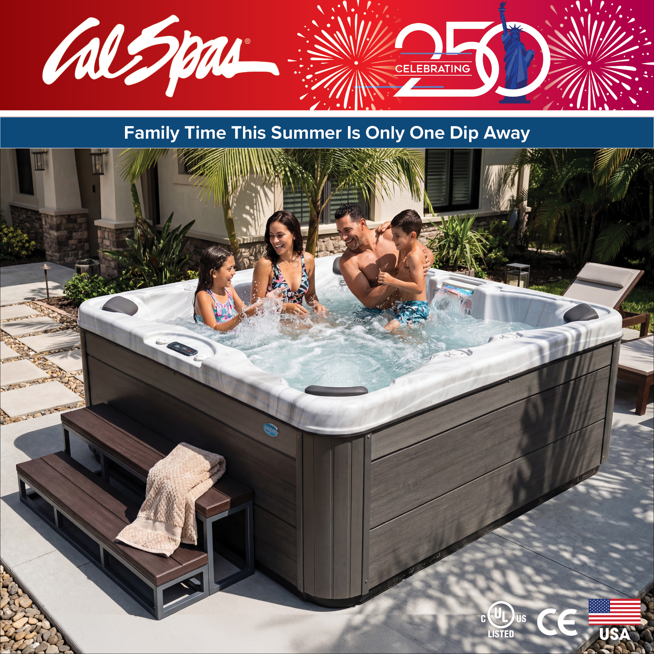 Calspas hot tub being used in a family setting - Mountain View